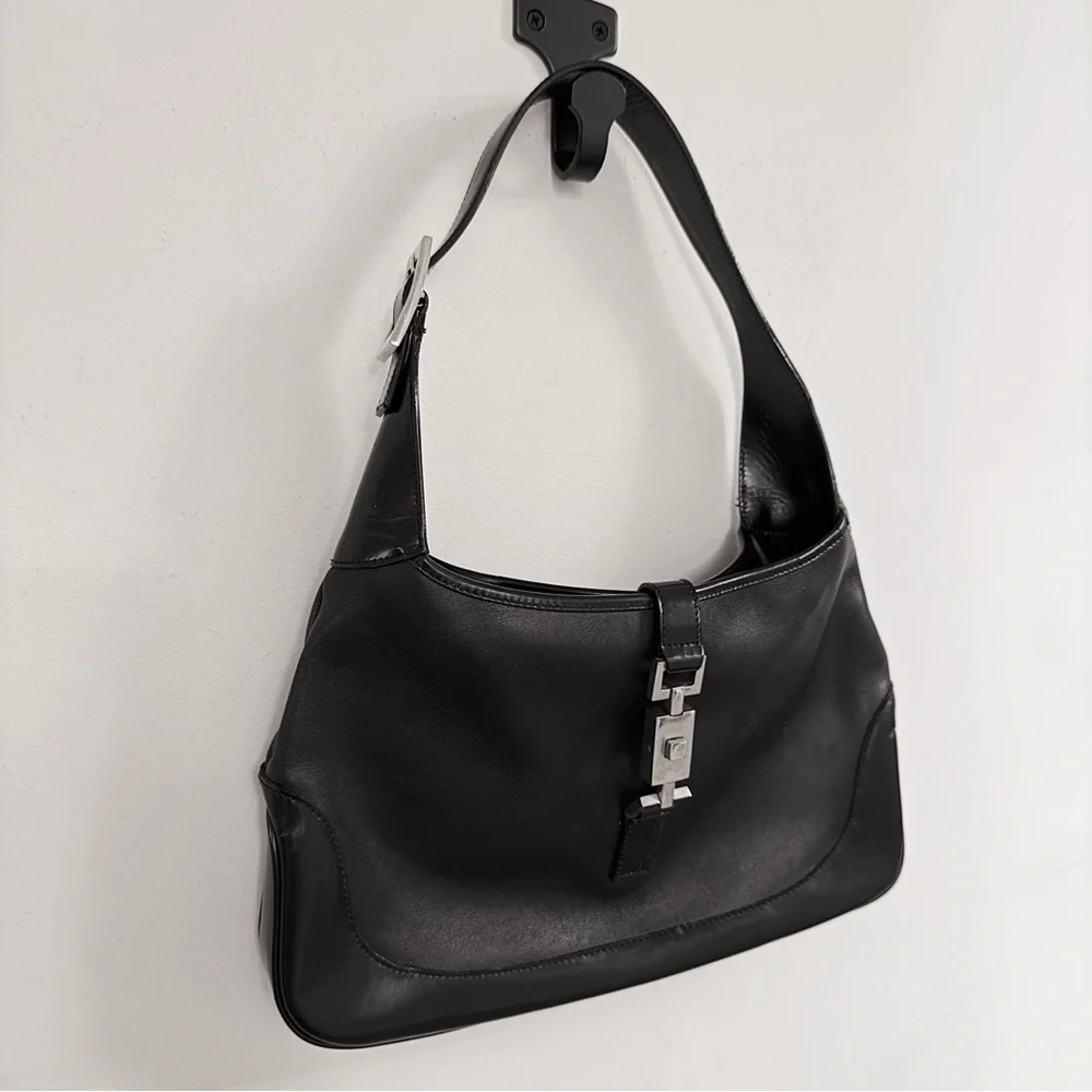 Gucci by Tom Ford Jackie Black Leather Minimalist Shoulder Bag Vintage 90s - Picture 1 of 8